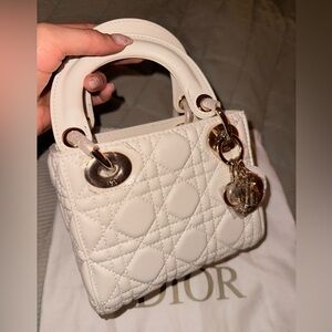 Dior Cream Quilted Mini Bag with Gold Accents